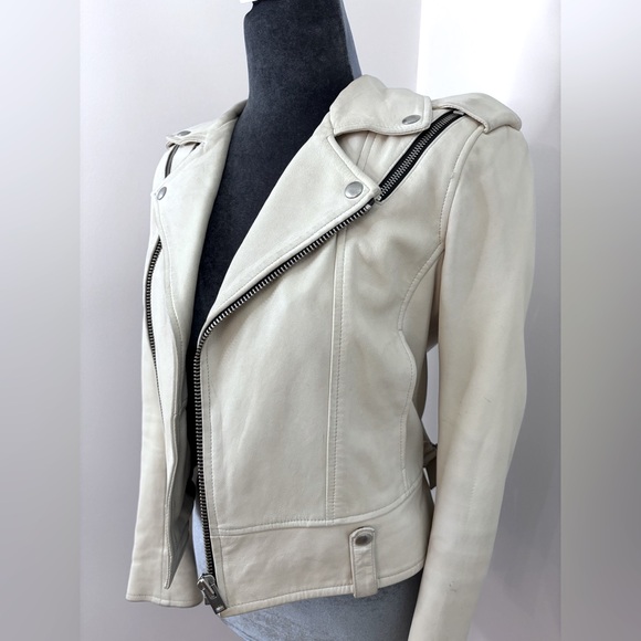IRO Cream Lamb Leather Biker Jacket Size 4 (FR 36) - Picture 2 of 16